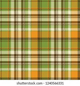 Yellow abstract check pixel plaid seamless pattern. Vector illustration.