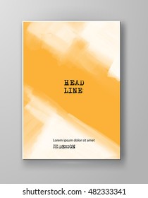 Yellow abstract design. Ink paint on brochure, Color element isolated on white. Grunge banner paints. Simple composition. Liquid ink. Background for banner, card, poster, identity, web design.