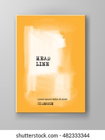 Yellow abstract design. Ink paint on brochure, Color element isolated on white. Grunge banner paints. Simple composition. Liquid ink. Background for banner, card, poster, identity, web design.