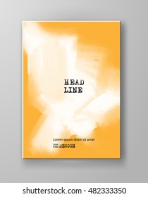 Yellow abstract design. Ink paint on brochure, Color element isolated on white. Grunge banner paints. Simple composition. Liquid ink. Background for banner, card, poster, identity, web design.