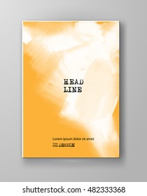Yellow abstract design. Ink paint on brochure, Color element isolated on white. Grunge banner paints. Simple composition. Liquid ink. Background for banner, card, poster, identity, web design.
