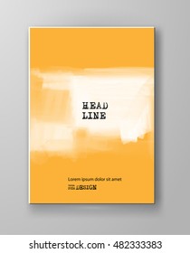 Yellow abstract design. Ink paint on brochure, Color element isolated on white. Grunge banner paints. Simple composition. Liquid ink. Background for banner, card, poster, identity, web design.