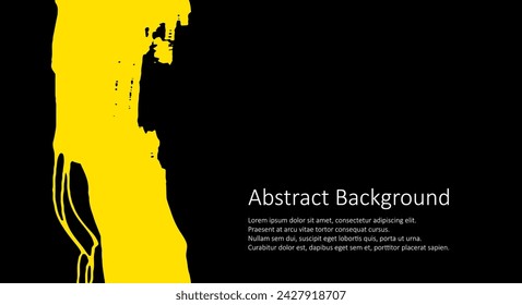 Yellow abstract design set. Ink paint on brochure, Design elements isolated on black.