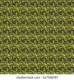 Yellow abstract doodle ornament, vector seamless pattern of abstract decorative elements.