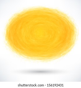 Yellow abstract ellipse shape with gray drop shadow on white background. Drawing created in ink sketch handmade technique. Vector illustration clip-art design element 10 eps