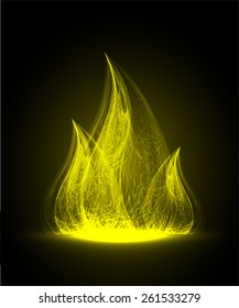 Yellow Abstract fire flames on a black background. Colorful vector illustration