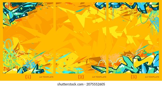 Yellow Abstract Flat Urban Street Art Graffiti Style A4 Poster Vector Illustration Template