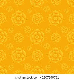 Yellow abstract flowers and patterns on a yellow background 