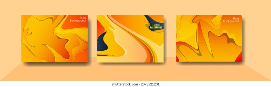 Colección de fondo de líquido abstracto amarillo. Ola de gradiente dinámico líquido. Textura de mármol líquido. Ilustración del vector