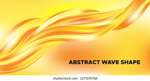Yellow Abstract Fluid Background, Flow Poster. Wave Shape in Movement with 3d Effect. Brush Strokes Gold Paint. Abstract Waves with Gradient, Color Liquid Concept. Vector Background with Abstract Art.