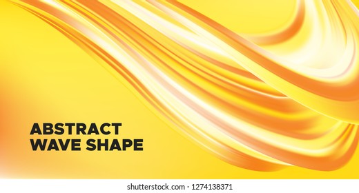 Yellow Abstract Fluid Background, Flow Poster. Wave Shape in Movement with 3d Effect. Brush Strokes Gold Paint. Abstract Waves with Gradient, Color Liquid Concept. Vector Background with Abstract Art.