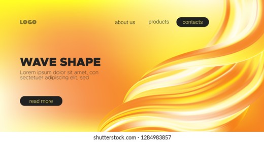 Yellow Abstract Fluid Background, Flow Poster. Wave Shape in Movement with 3d Effect. Brush Strokes Gold Paint. Abstract Waves with Gradient, Color Liquid Concept. Vector Background with Abstract Art.
