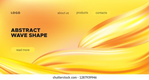 Yellow Abstract Fluid Background, Flow Poster. Wave Shape in Movement with 3d Effect. Brush Strokes Gold Paint. Abstract Waves with Gradient, Color Liquid Concept. Vector Background with Abstract Art.