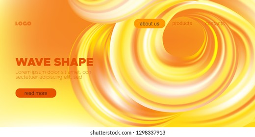 Yellow Abstract Fluid Background, Flow Poster. Wave Shape in Movement with 3d Effect. Brush Strokes Gold Paint. Abstract Waves with Gradient, Color Liquid Concept. Vector Background with Abstract Art.