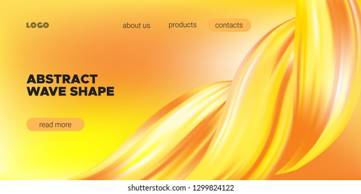 Yellow Abstract Fluid Background, Flow Poster. Wave Shape in Movement with 3d Effect. Brush Strokes Gold Paint. Abstract Waves with Gradient, Color Liquid Concept. Vector Background with Abstract Art.
