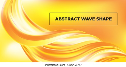 Yellow Abstract Fluid Background, Flow Poster. Wave Shape in Movement with 3d Effect. Brush Strokes Gold Paint. Abstract Waves with Gradient, Color Liquid Concept. Vector Background with Abstract Art.