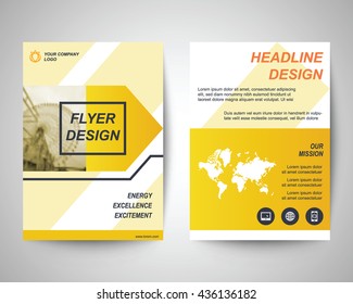 yellow abstract flyer layout template, brochure background, leaflet with cover, vector design in a4 size for business annual report