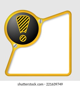 yellow abstract frame with screws and exclamation mark