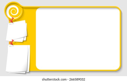 Yellow abstract frame for your text with spiral and  papers for remark