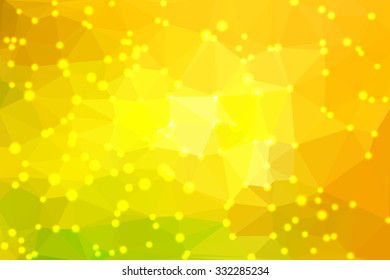 Yellow abstract geometric background consisting of colored triangles with lights in corners.