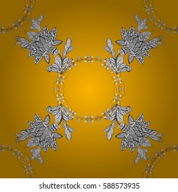 Yellow. Abstract geometric floral seamless background. Tribal ethnic ornate decoration, lace repeating texture. Vector doodle sketch pattern, graphic illustration. Yellow background.