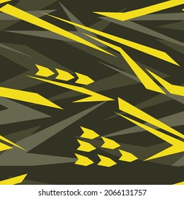 Yellow Abstract geometric seamless pattern with polygonal shapes. Modern digital camouflage textured racing vinyl print pattern. Vector background.