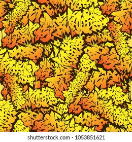 Yellow abstract graffiti seamless pattern, vector.