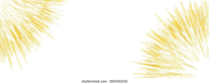 Yellow abstract halftone explosion, sun rays, fireworks. Vector illustration.