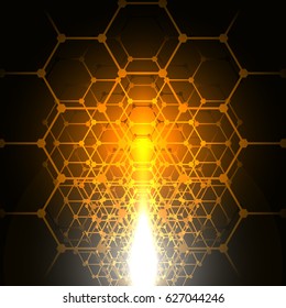  Yellow abstract hexagonal background. HEXAGON 3D PERSPECTIVE POSTER TEMPLATE.