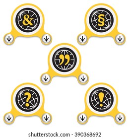 Yellow abstract icons and different typographic symbols