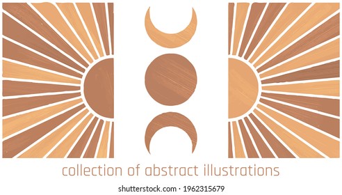 yellow abstract illustrations of moon and sun with rough textures