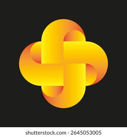 Nó abstrato amarelo. Forma arredondada brilhante. Ícone Vetor 3d. Elemento de plano de fundo preto.