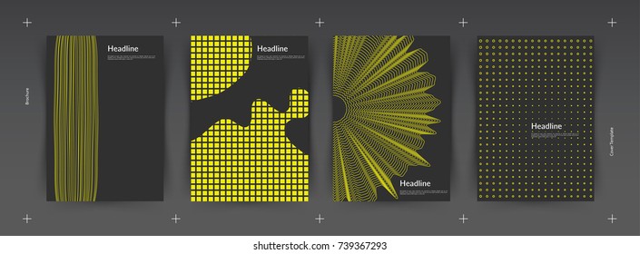 Yellow abstract. Line, mesh, wave shapes. Cover design. Vector.