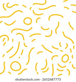 Yellow Abstract Line Seamless Pattern Vector. Abstract noodle pattern. Graphic spaghetti background with yellow ramen noodles. Isolated vector illustrations on white background. Italian pasta abstract