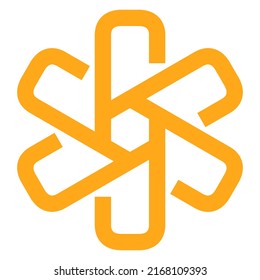 Yellow abstract modern vector icon of the cogwheel. Simple geometric minimal symbol isolated on transparent background