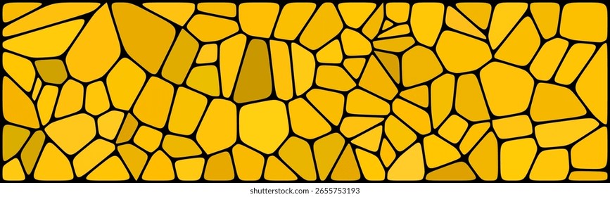 Yellow abstract mosaic pattern with irregular black-outlined shapes, resembling stained glass or a pebble texture in a vibrant flat design.

