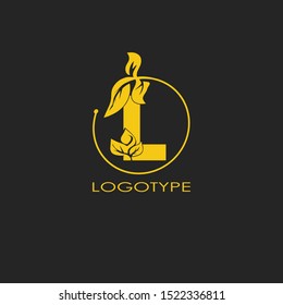 Yellow Abstract Nature Leaf letter L logo icon on circle design concept.