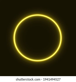 yellow abstract neon circle glowing in the dark. design element for poster, banner, advertisement, print. Vector graphics. neon illustration. glowing circle.