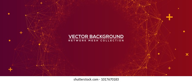 Yellow Abstract Network Mesh with Your Text - Wide Angle Red and Purple Vector Background