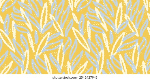 Yellow abstract organic shapes seamless pattern. Hand drawn sketch creative forms print. Vector unique background. Contemporary minimalist repeated ornament.