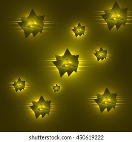 Yellow abstract polygons, glowing triangles assembled in the acute-angled shape