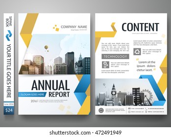 Yellow abstract shape on A4 poster. Brochure design template vector. Business flyers report magazine layout. City on cover book portfolio presentation.
