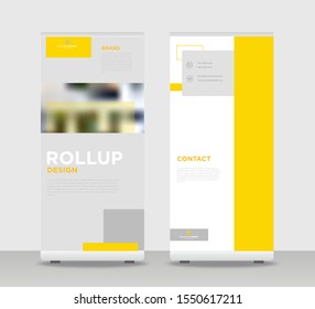 Yellow Abstract Shapes Modern Exhibition Advertising Trend Business Roll Up Banner Stand Poster Brochure flat design template creative concept. Yellow Roll Up EPS. Presentation Cover