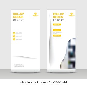 Yellow Abstract Shapes Modern Exhibition Advertising Trend Business Roll Up Banner Stand Poster Brochure flat design template creative concept. White background Roll Up EPS. Presentation Cover