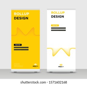 Yellow Abstract Shapes Modern Exhibition Advertising Trend Business Roll Up Banner Stand Poster Brochure flat design template creative concept. Yellow background Roll Up EPS. Presentation Cover