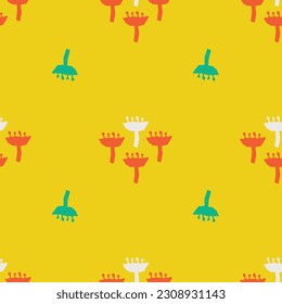 Yellow abstract simple primitive pattern made of cut out flowers. Vector seamless background.