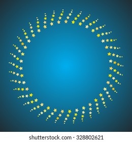 yellow Abstract star Logo circle Design Element with place for text on blue background, vector illustration