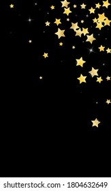 Yellow Abstract Stars Vector Black Background. Magic Rain Illustration. Star Background. Gold Luxury Sky Design.