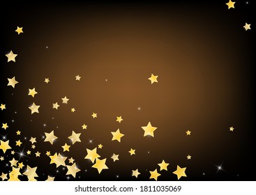 Yellow Abstract Stars Vector Brown Background. Shimmer Shine Banner. Universe Design. Golden Party Dust Template.