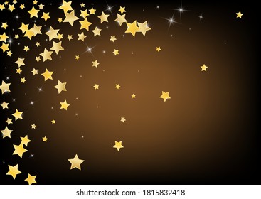 Yellow Abstract Stars Vector Brown Background. Xmas Sky Illustration. Starry Design. Gold Galaxy Glitter Wallpaper.